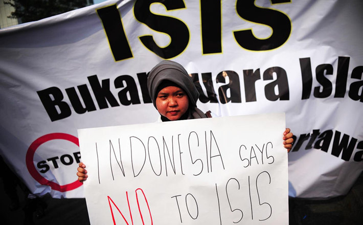 Woman protests ISIS in Indonesia