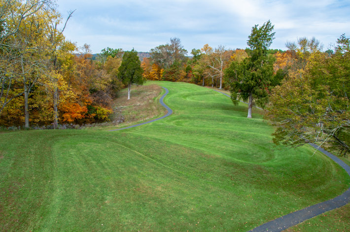 The Great Serpent Mound prehistoric Adena Native American effigy in Fall